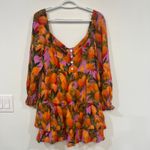 Farm Rio  Womens Mango Macaw Mini Dress Small NWT $185 Long Sleeve Ruffle Orange Photo 3