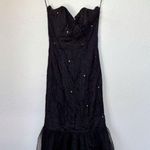 Jolie Madame A Division of Leo Dinerman Inc Vintage Black Lace Rhinestone Embellished Mermaid Style Strapless Formal Dress Photo 3