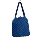 Vintage Crochet Handcrafted Wood Button Blue Handbag 1970s Photo 1