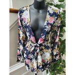 Love Riche Boutique Women Blue Floral Polyester Long Sleeve V-Neck Romper Size S Photo 5