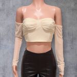 12th Tribe Women's Cream Mesh Off The Shoulder Long Sleeve Crop Top Size M Photo 0