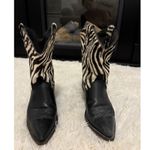 Code West Black Leather Cowboy‎ Boots Zebra Print Hair Western Booties Women's Photo 1