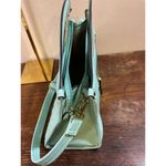 Light Blue Quilted Shoulder Bag with Gold Lip Handle Medium Size Photo 4