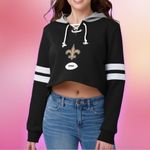 NFL FOCO  New Orleans Saints Women's Standard Striped Sleeve Cropped Hoodie Size XL Photo 1
