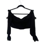 Tiger Mist Black Ruffle Long Sleeve Cropped Blouse Size L Off Shoulder Top Photo 1