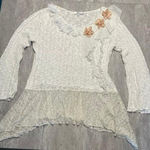 Zba Sz M Y2K white sweater bell sleeve soft girl ballet flower applique pastel Size M Photo 0