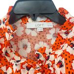 The Loft Floral Orange White Ruffle Neckline Sleeveless Blouse Women's Medium Petite Photo 3