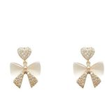 925 Silver Post Crystal Bow Stud Earrings for Women Gold Photo 2