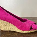 CHAPS Dakota Wedge Sandals 8 Pink Espadrille Peep Toe Eyelet Embroidered Chic Photo 1