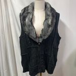 Chico's Arya Faux Fur Cable Knit Zip Up Sweater Vest Womens Medium 1 Black Gray Photo 1