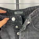 ZARA  Washed Black‎ Denim High Rise Button Fly Raw Hem Mom Jeans Photo 2