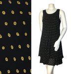 Polka Dot Dress Chiffon Ruffle Layers Black Sleeveless Gold Pattern Scoop Neck Size M Photo 2