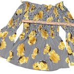 New Glory  Black And White Striped Bell Sleeve Floral Blouse | Size Large Photo 3