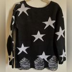 Military Hippie  Blackw/White Stars Front&Back Distressed on Hem Sweater A210 Photo 4