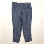Old Navy High Waisted Cropped Linen Blend Pants Blue White Chambray Crop Ankle L Photo 2