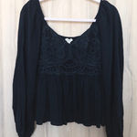 Main Strip Lace Babydoll Peasant Blouse Size M Black Boho Witchy Dark Cottage Photo 0