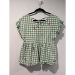 Disney Winnie the Pooh Gingham Top Womens Medium Embroidered Peplum Plaid Ruffle Photo 1