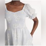 Madewell Blue and White Floral Silk Lucie Smocked Mini Dress Photo 3