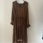 Vince  Brown Polka Starry Dot Shirred Long Sleeve Dress Size S Photo 2