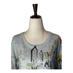 Inoah Shirt Women Medium Gray Artsy Paris Long Sleeve Asymmetric Hem Top Boho Photo 2