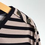 Susan Graver Tan & Black Stripe Tunic 2X Shoulder Button Detail Photo 4