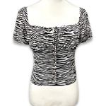 Elodie  Puff Blouse Animal Print Square Neck Short Sleeve Black & White W M NWOT Photo 0