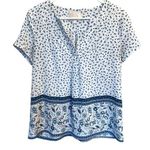 Skies Are Blue Womens Blue White Print Boho Flowy Lightweight Blouse Size XS Photo 0