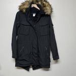 S13 New York Black Parka Jacket M Faux Fur Hood Warm Winter Coat 33" Long Flaw Size M Photo 0