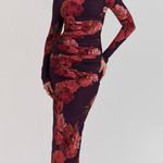 House Of CB  Ruched Georgette Longsleeve Maxi Dress L - Rose Floral Photo 0