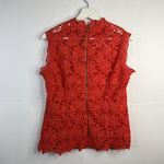 Nanette Lepore  Size M Blouse Coral Floral Lace Mock Neck Sleeveless Exposed Zip Photo 9