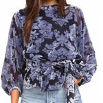 Yumi Kim Kiss and Tell Top Lapis Burn Out Velvet Blouse Blue Size Small Photo 0