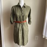 Elena Baldi 100% Linen Collared Button Shirt Dress With Pockets Olive Green Size XS Photo 4