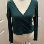 BDG Urban Outfitters Green Surplice Neck Cropped Blouse Long Sleeve Size L Photo 0