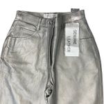 Vintage 80s Silver Genuine Leather High Waist Tapered Pants Lined Size 8 NEW Tag Photo 2