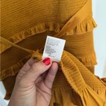 V. Chapman Lily Ruched & Ruffled Stretch Satin Midi Dress Mustard Yellow Gold Size 8 Photo 4