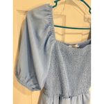 Available Smocked Mini Dress Puff Sleeve Tiered Ruffle Hem Blue Size L Size L Photo 1