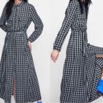 ZARA  Dark Green Checkered Long Sleeve Shirt Dress size Large Photo 6