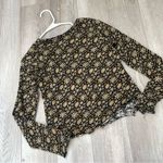 Natural Life  Shirt cotton floral crop long sleeve womens Black Yellow small boho Photo 3