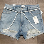 Good American  Petite‎ Girlfriend Mid Rise Relaxed Distressed Jean Shorts Blue 27 Photo 0