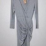 BNWT! SHEINSIDE Elegant Gray Faux Wrap Dress Asymmetrical Skirt Size M Photo 0