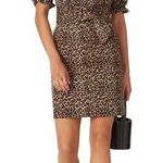 Marissa Webb Belted Leopard Print Denim Mini Dress Long Sleeve Safari Neutrals L Photo 0