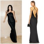 Norma Kamali  One Shoulder Bias Gown Maxi Dress Draped Back Satin Black Sz M Photo 2