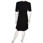 DKNY Pleated Knit Crew Neck Short Sleeve Faux Wrap Waist A-Line Dress Black Sz 6 Photo 3