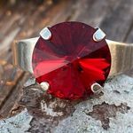 Handcrafted Sparkly Ring Made with Swarovski Crystal Adjustable Fit Red Photo 2
