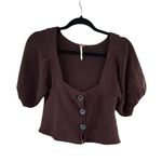 Free People  Brown Button Down Puff Sleeve Crop Top Photo 1
