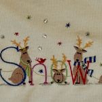 White Stag SZ L Holiday Embroidered Snow HoHo Tee Party Long Sleeve Winter Top Photo 2