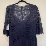 La Femme NWT Ruched Twist Column Navy Lace Sleeve Evening Gown 23244 Size 20 Photo 6