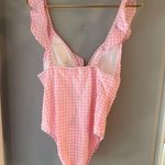 J.Crew Ruffle Strap One-Piece Swimsuit Pink Check Size 6 NWT Photo 2