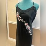 Vintage California Dynasty Long Nightgown Black with Pink Embroidered Flower Size XL Photo 1