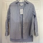 FOR THE REPUBLIC NWT  women’s oversized button down blue and white striped size M Photo 0